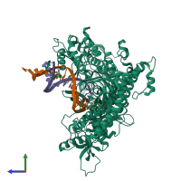 PDB entry 4j2a coloured by chain, side view.