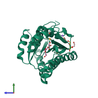 PDB entry 4j2h coloured by chain, side view.