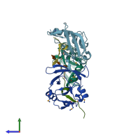 PDB entry 4j2j coloured by chain, side view.