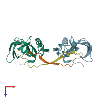 PDB entry 4j2l coloured by chain, top view.