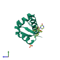 Monomeric assembly 1 of PDB entry 4j3e coloured by chemically distinct molecules, side view.