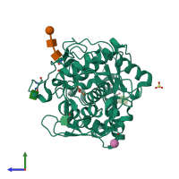 PDB entry 4j3p coloured by chain, side view.