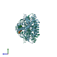 PDB entry 4j3q coloured by chain, side view.