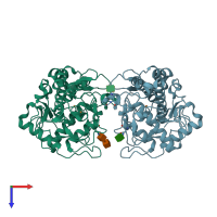 PDB entry 4j3q coloured by chain, top view.