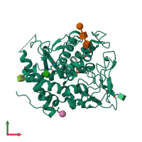 PDB entry 4j3r coloured by chain, front view.