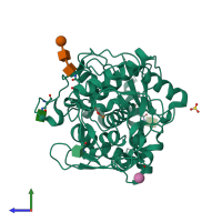 PDB entry 4j3r coloured by chain, side view.