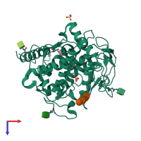 PDB entry 4j3r coloured by chain, top view.