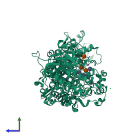 PDB entry 4j3v coloured by chain, side view.