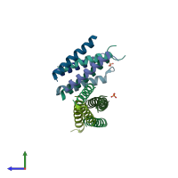 PDB entry 4j4a coloured by chain, side view.