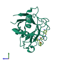PDB entry 4j5e coloured by chain, side view.