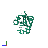 PDB entry 4j5q coloured by chain, side view.