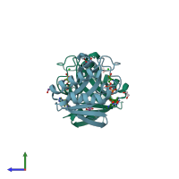 PDB entry 4j5r coloured by chain, side view.