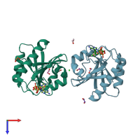 PDB entry 4j5r coloured by chain, top view.