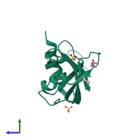 PDB entry 4j63 coloured by chain, side view.