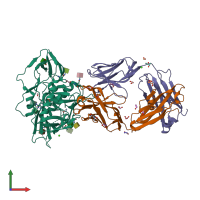 PDB entry 4j6r coloured by chain, front view.