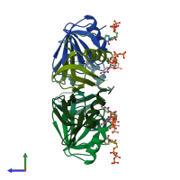 PDB entry 4j6x coloured by chain, side view.