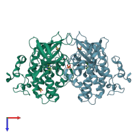 PDB entry 4j71 coloured by chain, top view.