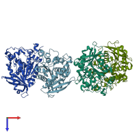 PDB entry 4j7a coloured by chain, top view.