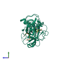 PDB entry 4j7i coloured by chain, side view.