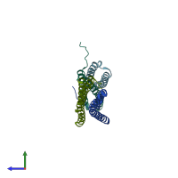 PDB entry 4j7k coloured by chain, side view.