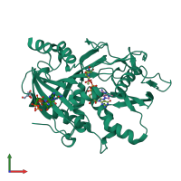 PDB entry 4j7n coloured by chain, front view.