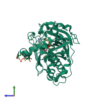 PDB entry 4j7n coloured by chain, side view.