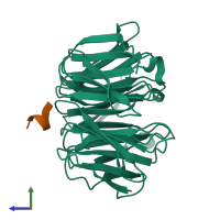 Hetero dimeric assembly 1 of PDB entry 4j86 coloured by chemically distinct molecules, side view.