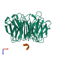 Hetero dimeric assembly 1 of PDB entry 4j86 coloured by chemically distinct molecules, top view.