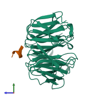 Hetero dimeric assembly 2 of PDB entry 4j86 coloured by chemically distinct molecules, side view.