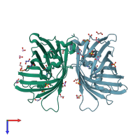 PDB entry 4j89 coloured by chain, top view.