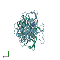 PDB entry 4j96 coloured by chain, side view.