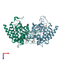 PDB entry 4j96 coloured by chain, top view.