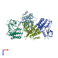 PDB entry 4j97 coloured by chain, top view.