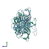 PDB entry 4j98 coloured by chain, side view.