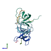 PDB entry 4j9f coloured by chain, side view.