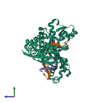PDB entry 4j9p coloured by chain, side view.