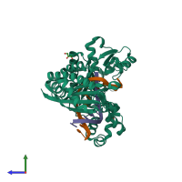 PDB entry 4j9q coloured by chain, side view.