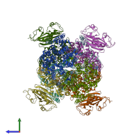 PDB entry 4j9u coloured by chain, side view.