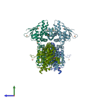 PDB entry 4ja0 coloured by chain, side view.