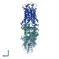 PDB entry 4ja4 coloured by chain, side view.