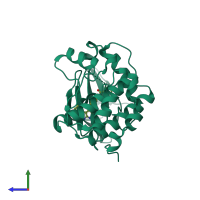 PDB entry 4jai coloured by chain, side view.
