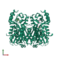 Homo dimeric assembly 1 of PDB entry 4jao coloured by chemically distinct molecules, front view.