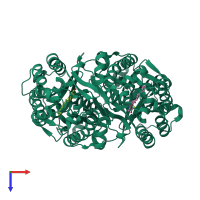 Homo dimeric assembly 1 of PDB entry 4jao coloured by chemically distinct molecules, top view.