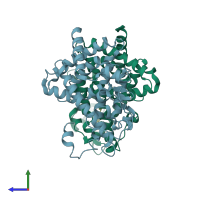 PDB entry 4jaz coloured by chain, side view.