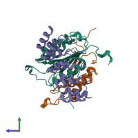 PDB entry 4jb8 coloured by chain, side view.