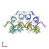 PDB entry 4jbk coloured by chain, front view.