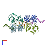PDB entry 4jbk coloured by chain, top view.