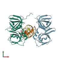 PDB entry 4jbm coloured by chain, front view.