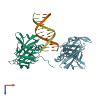 PDB entry 4jbm coloured by chain, top view.