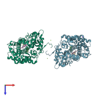 PDB entry 4jbt coloured by chain, top view.